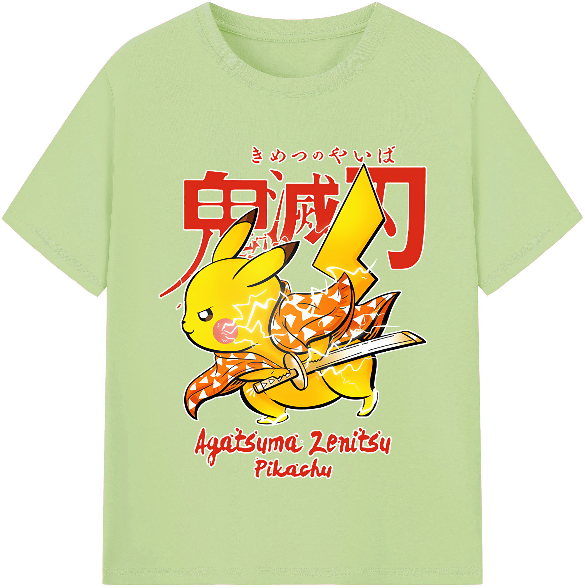 （画像用） 鬼滅の刃（きめつのやいば）我妻 善逸／あがつま ぜんいつ Agatsuma Zenitsu 綿100％半袖Tシャツ（フロントプリント）